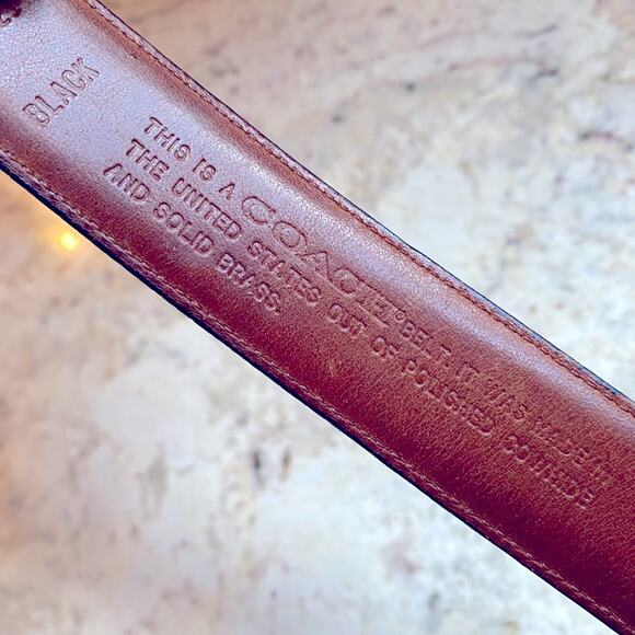 Vintage Coach USA Buckle Brass Leather 1” wide Belt BLK sz 34 - Picture 5 of 12